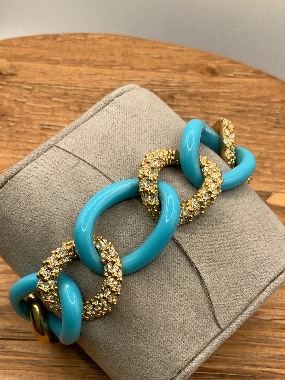 Joan Boyce In Love Gold & Turquoise Pave Crystal Link Bracelet